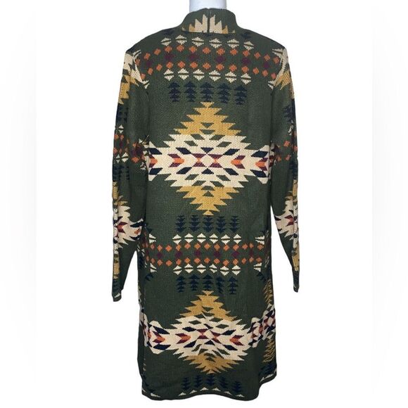 keren hart Sz Med Southwestern Aztec Toggle Close Long Knitted Cardigan Sweater - Picture 5 of 8